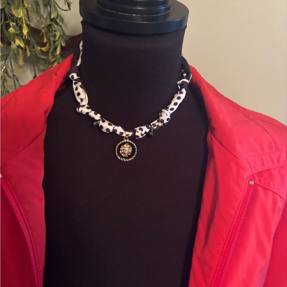 Polka Dot Scarf Necklace with Gold Pendant